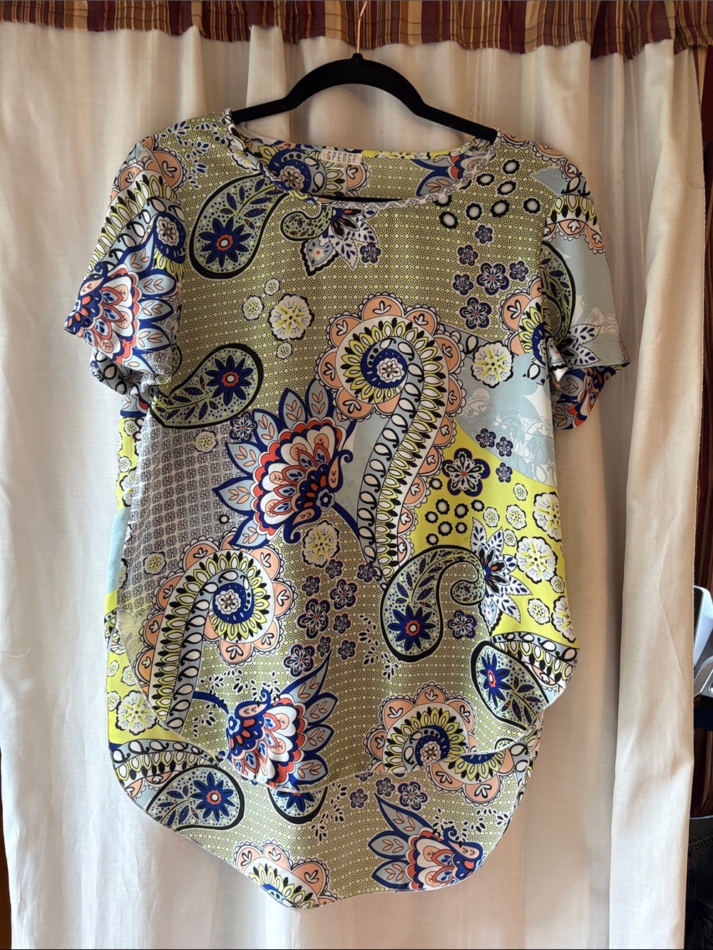 Spense Paisley Floral Short Sleeve Top - Blue, Yellow, Cream, Pink